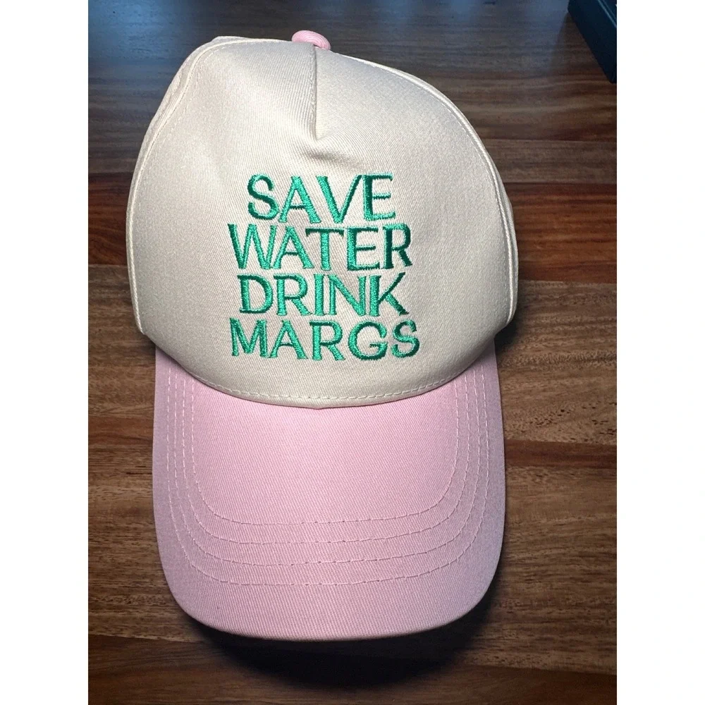 Save Water Drink Margs Baseball Cap Pink Cream Embroidered Hat Adjustable Strap